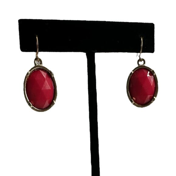 Vintage 90s Pink Plastic Gold Tone Hook Drop Earrings Mod Glam Retro - Picture 3 of 4